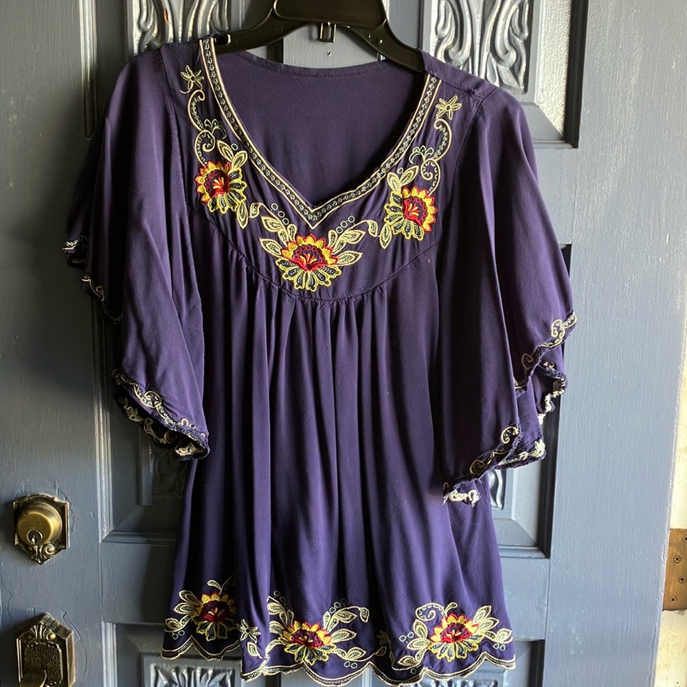 Embroidered Blue Women's Top